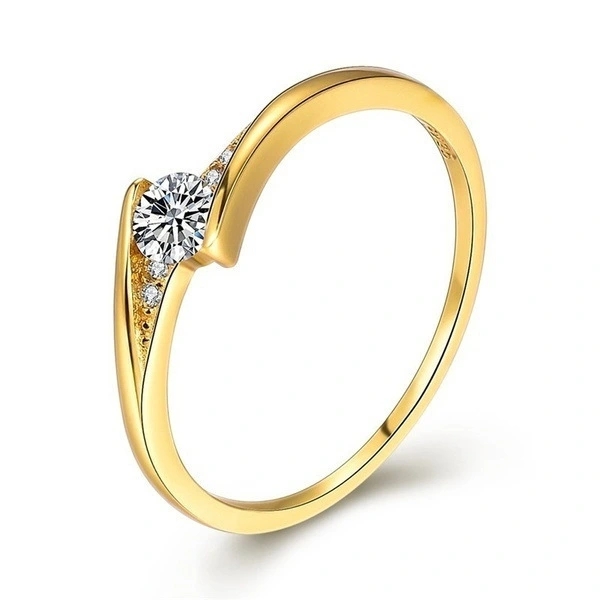 European And American Alloy Gold Round Engagement Ring