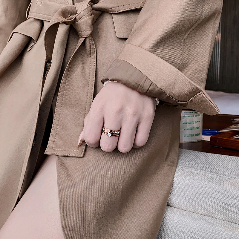 Titanium Steel Rose Gold Double Letter Rings