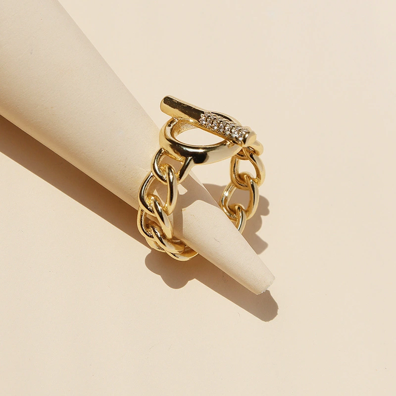 New Micro-inlaid Zircon Metal Texture Ring Creative Design Chain Ring