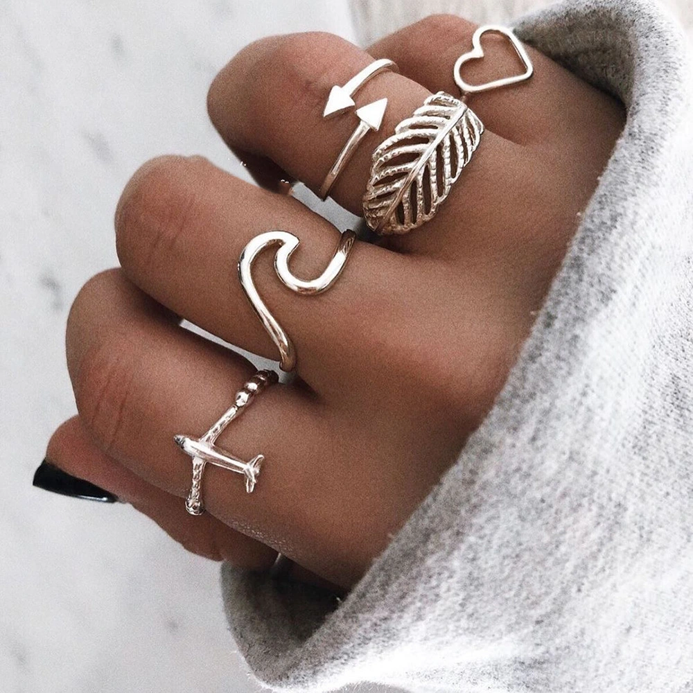 Retro Ethnic Style Exaggerated Gemstone Combination Set Ring