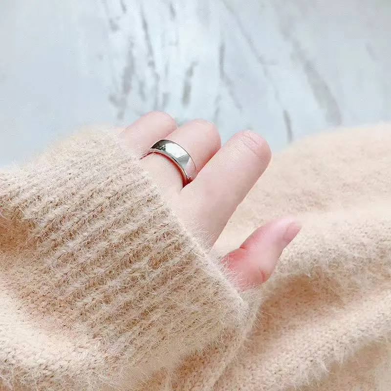 South Korea S925 Plain Silver Fashion Personality Simple Glossy Wide  Ring Finger Silver Jewelry