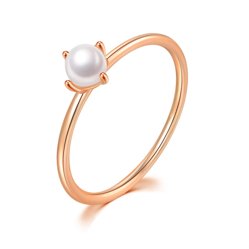 Simple Pearl Women's Ring With Real Gold Plated Fine Tail Ring