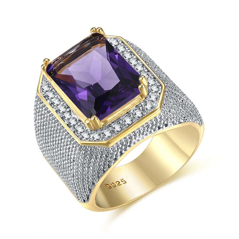 Diamond Ring Zinc Ebay Hot Sale Hip Hop Gold Domineering Square Zircon Male Ring