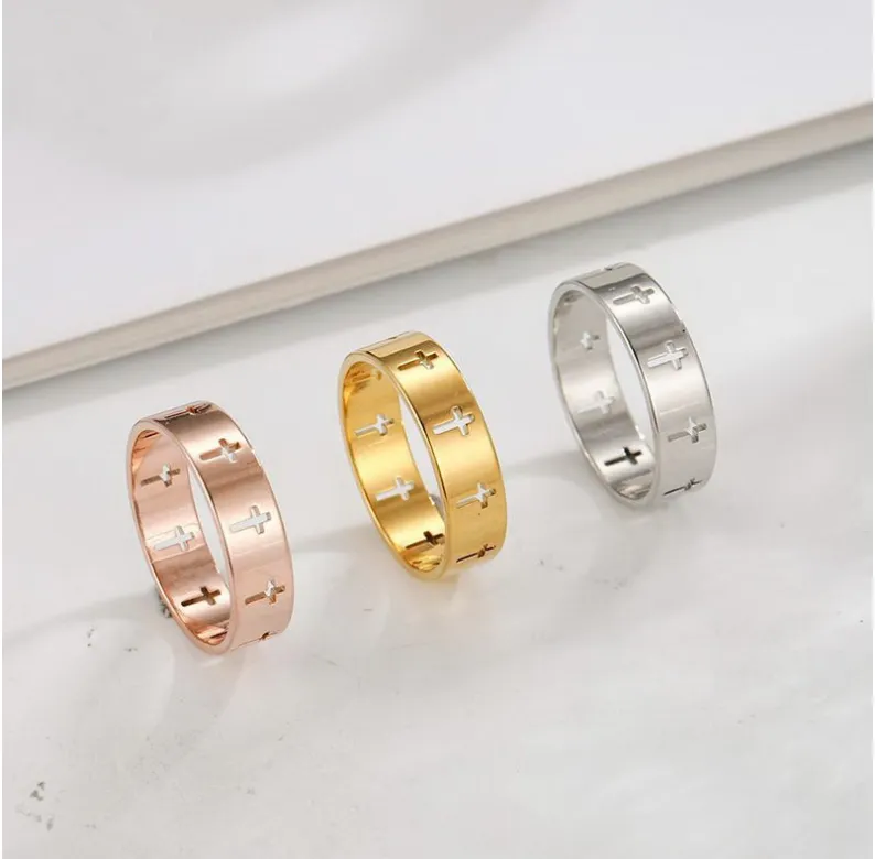 Japan And South Korea Trend Hollow Stainless Steel Cross Ring