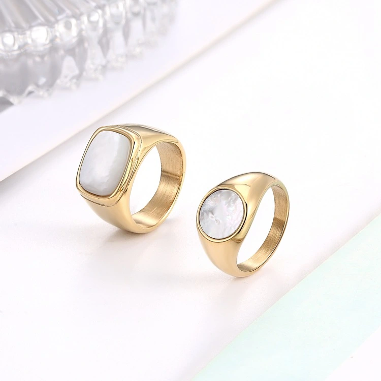 European And American Retro Cold Wind Shell Ring Geometric Ring Flat Ring Female Inlaid Index Finger Ring