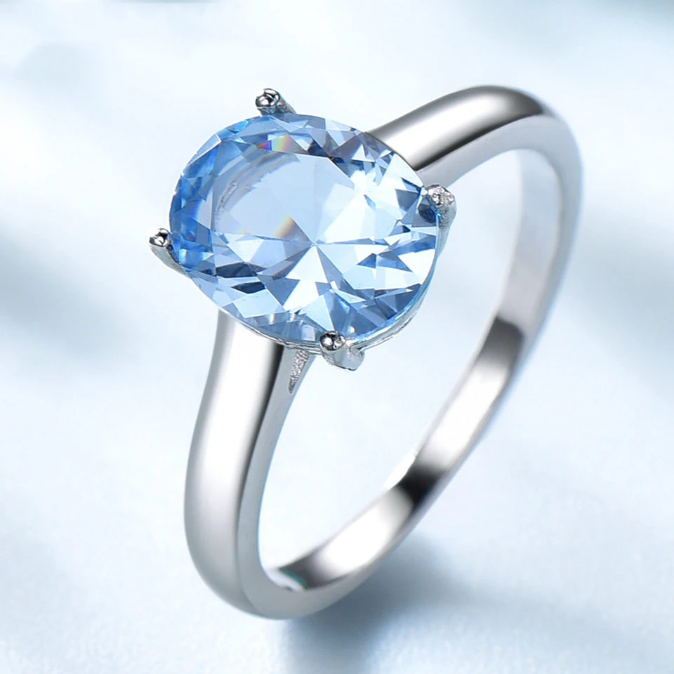 S925 Sterling Silver Female Blue Topaz Romantic Ring Fashion Jewelry