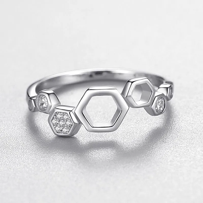 925 Sterling Silver Honeycomb Ring Hexagon Index Ring