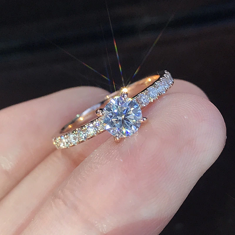 European And American Simple 925 Silver-plated Rose Gold Simulation Diamond Moissan Ring
