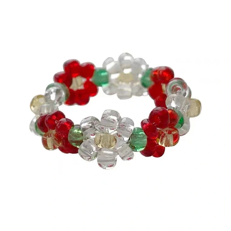 Hand-woven Crystal Flower Ring Sweet And   Beaded Elastic Ring Women's Bracelet