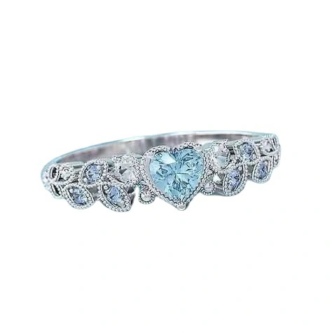 Blue Ocean Heart Ring Love Lady's Peach Heart Ring