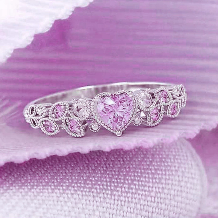 Blue Ocean Heart Ring Love Lady's Peach Heart Ring