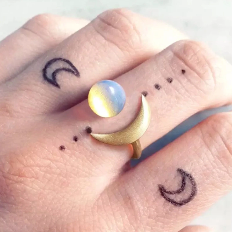 Gold Opal Moon Ring White Transparent Stone Simple Ring