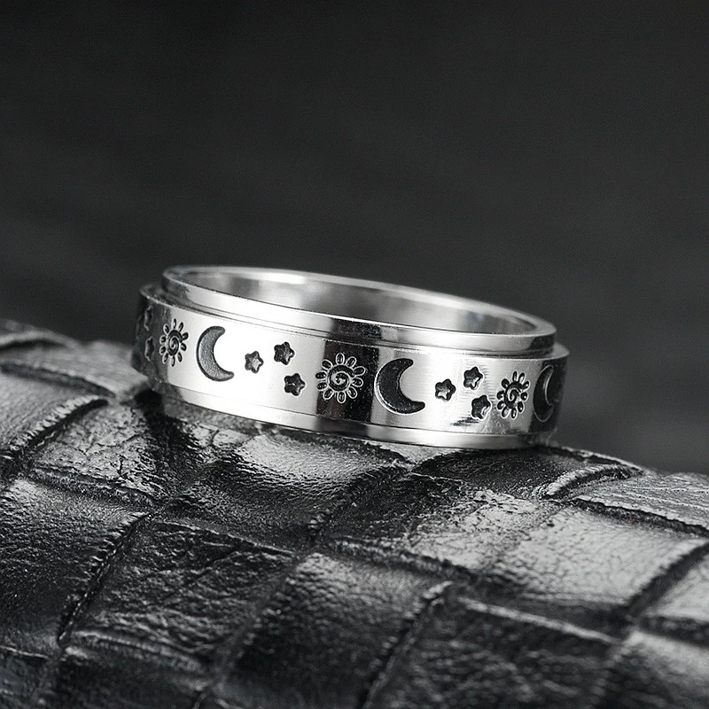 Sun, Moon And Stars European And American Creative Stainless Steel Couple Rings