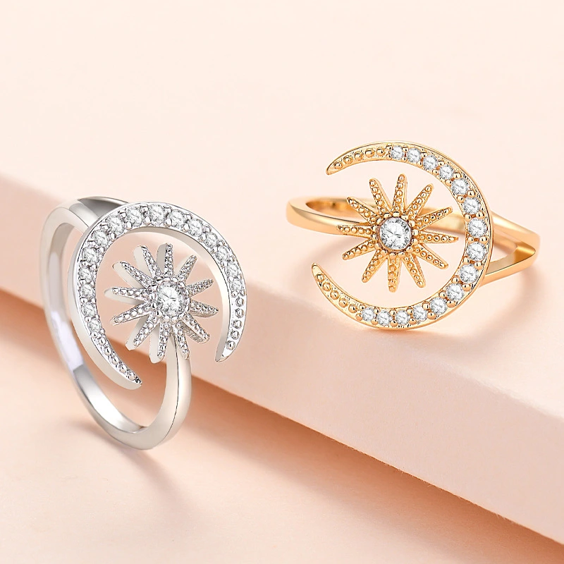 Sun Moon Ring Adjustable Ring With Micro-set Zircon Opening
