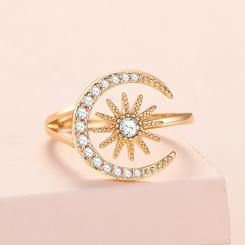 Sun Moon Ring Adjustable Ring With Micro-set Zircon Opening