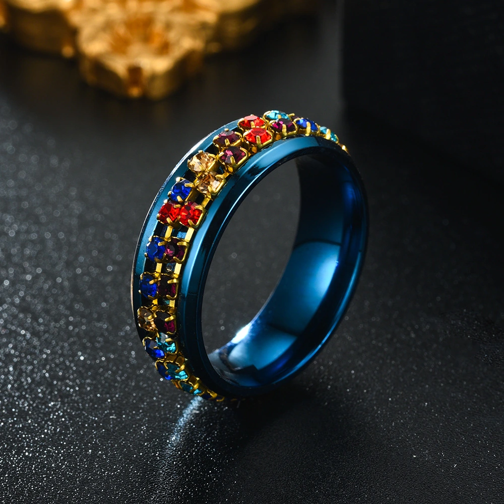 Ring Stainless Steel Colorful Diamond Chain Rotating Ring Ladies Titanium Steel Ring