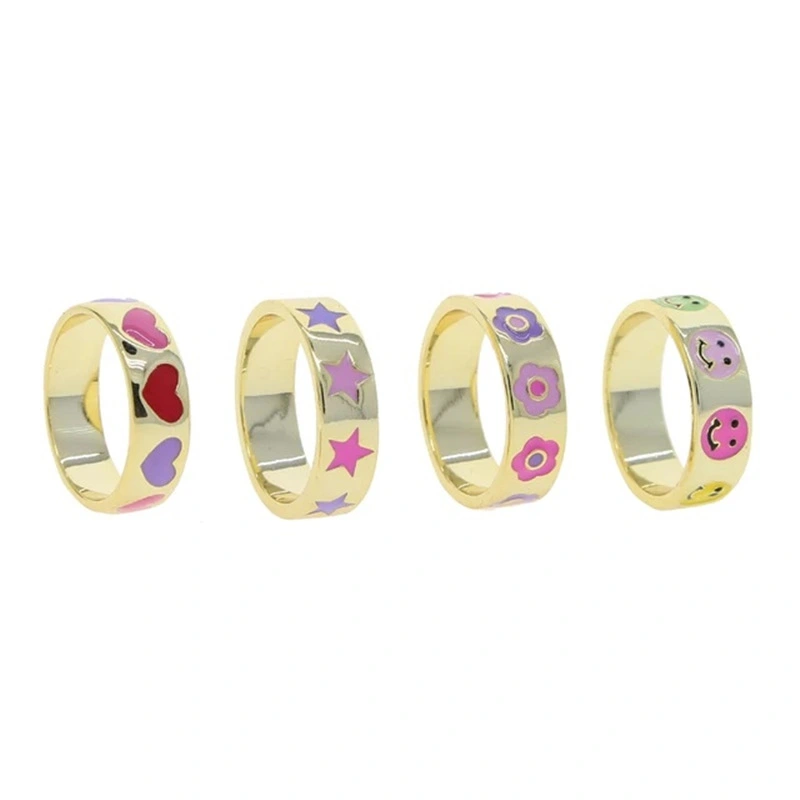 Simple Flowers Cute Smiley Ring Female Retro Creative