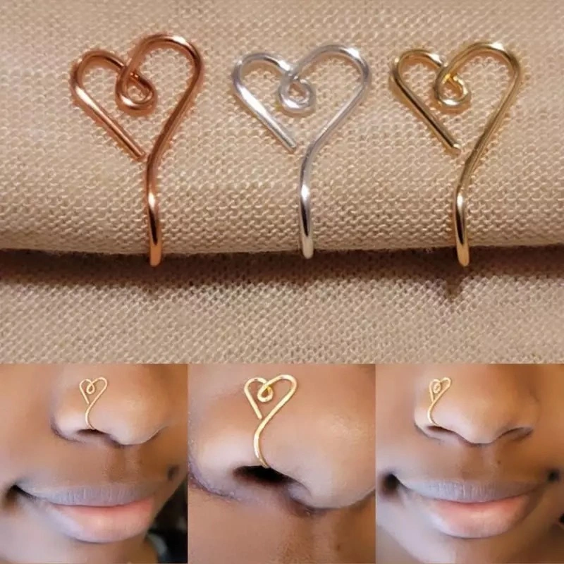 Love Fake Nose Ring Without Perforation Copper Gilding