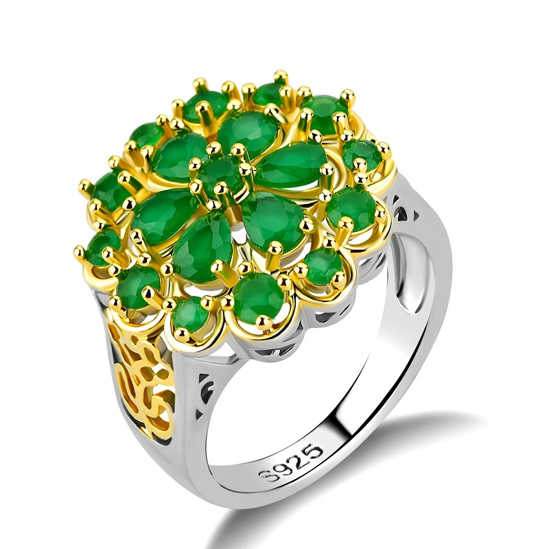 Emerald Two-tone Electroplated Flower Ring