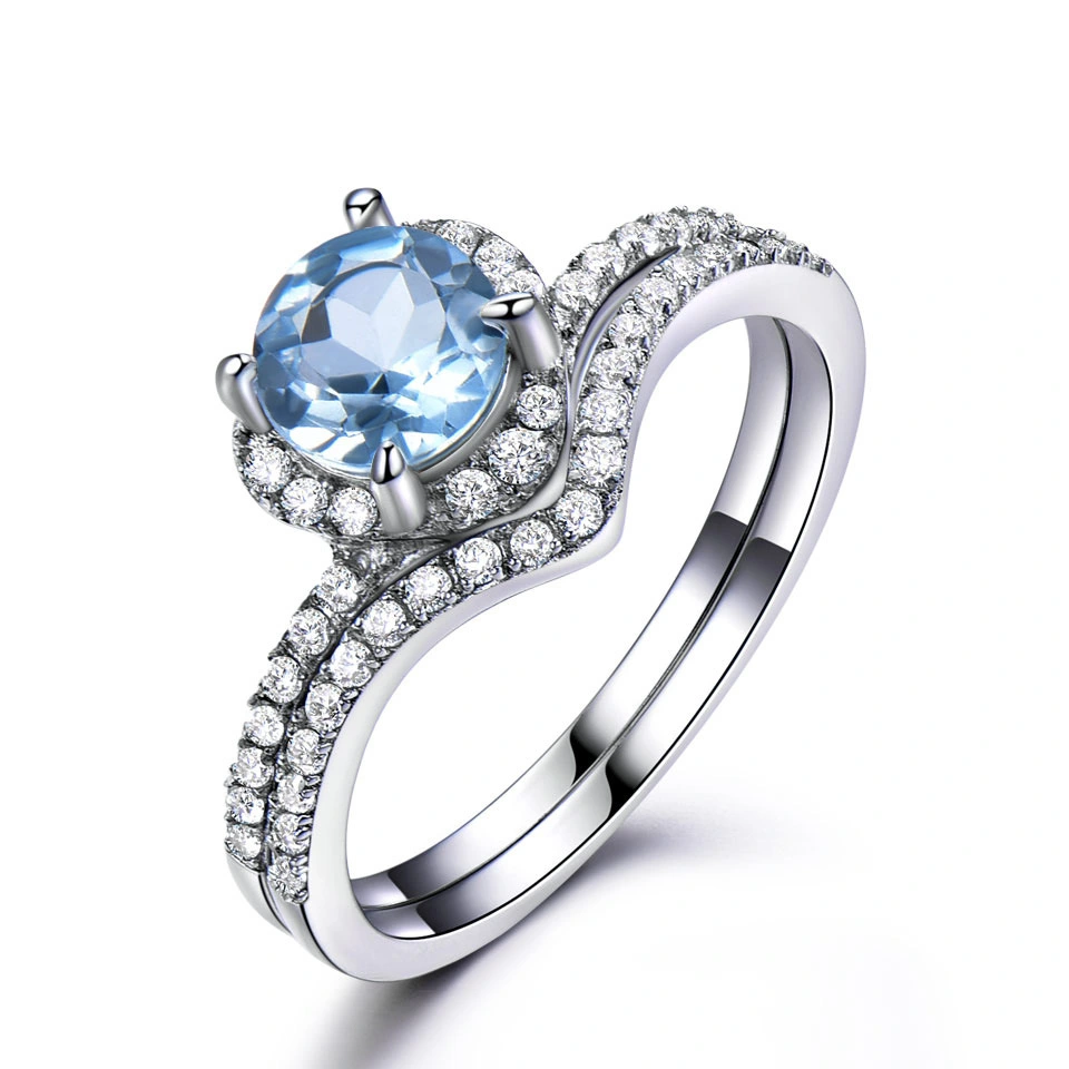 Luxury Sky Blue Topaz Ring Women