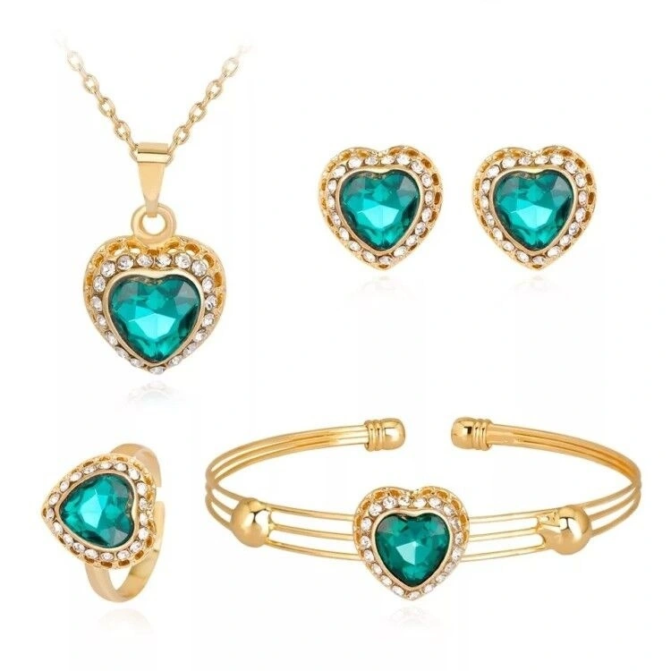 Love Necklace  Earrings Ring  Bracelet Four-piece Set Heart-shaped Gemstone Set