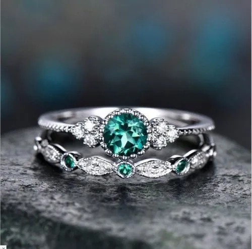 All-match Zircon Ladies Copper-plated Silver Micro-emerald Ring