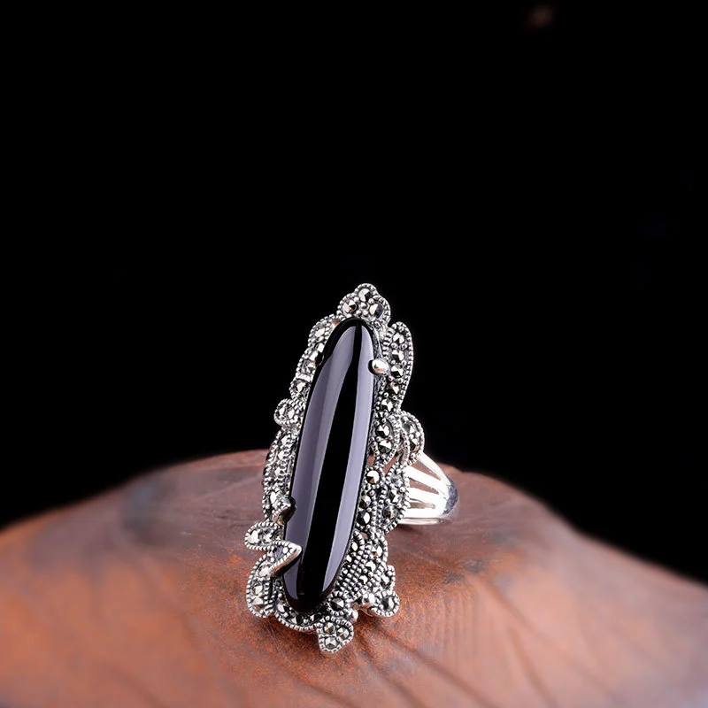 Craft Thai Silver Ladies  Design Black Agate Ring