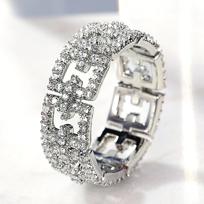 Full Diamond And Micro Inlaid Zircon Ring