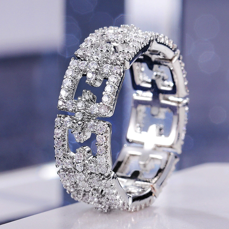 Full Diamond And Micro Inlaid Zircon Ring