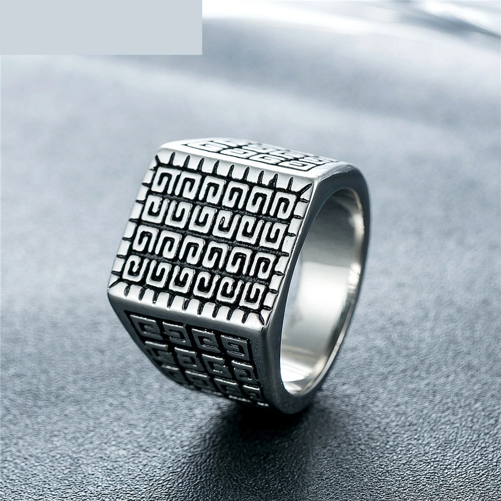 Square Simple Mens Titanium Steel Ring