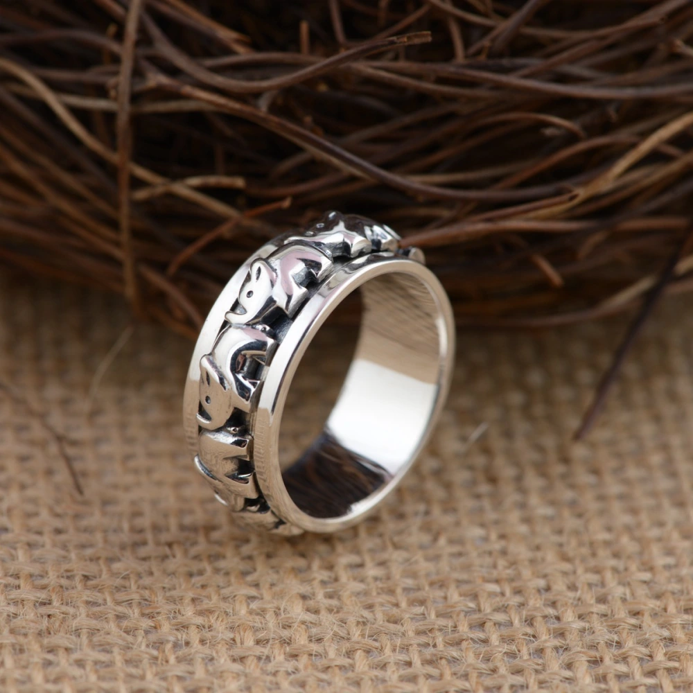 S925 Silver Retro Thai Silver Index Finger Rotatable Ring