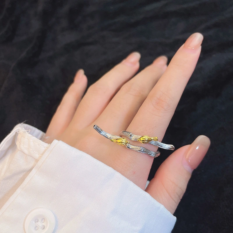 Original New S925 Sterling Silver Branch Color Gold Bird Ring Female