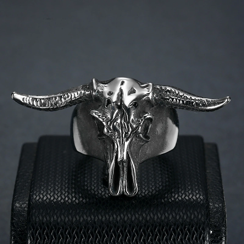 Personalized Titanium Steel Polished Vintage Aries Satan Ram Ring