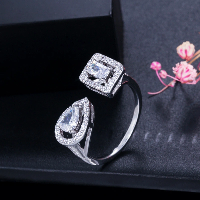 Full Diamond Water Drop Cubic Zircon Ring