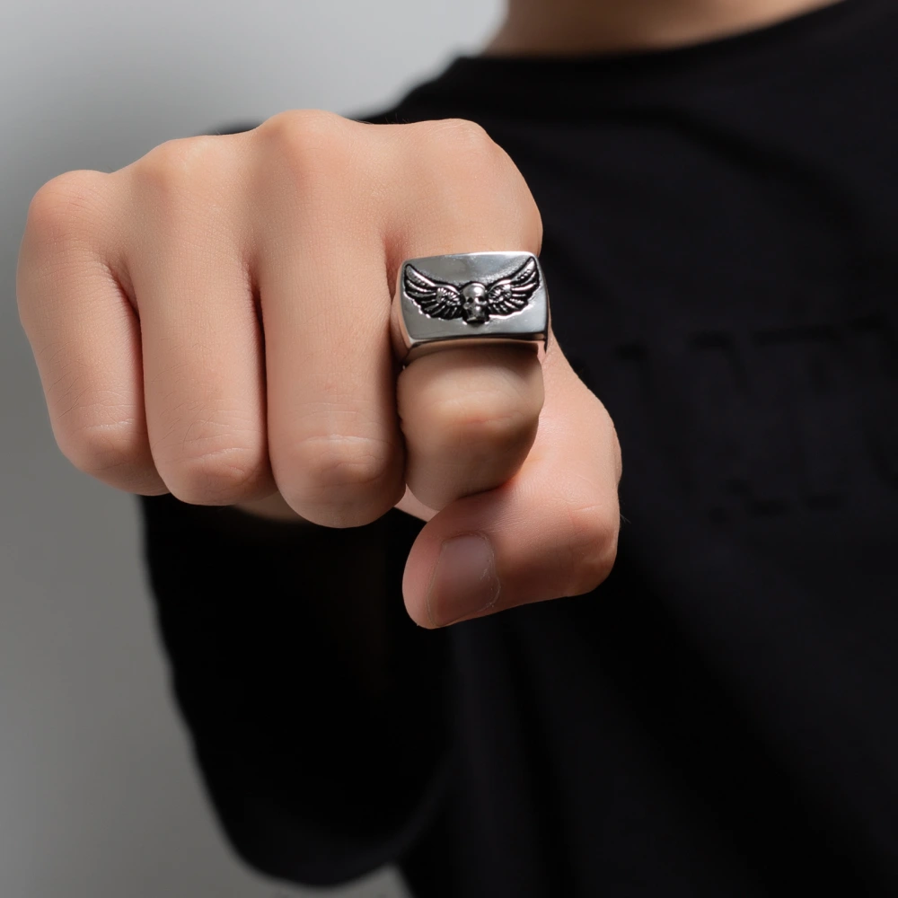 Domineering Wings Skull Glossy Ring