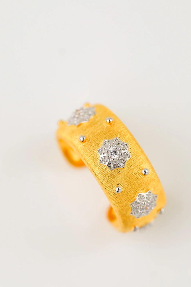 Gold Plated Elegant Brushed Zircon Inlaid Ring