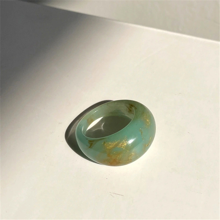 Acrylic Green Geometric Resin Ring Color Set