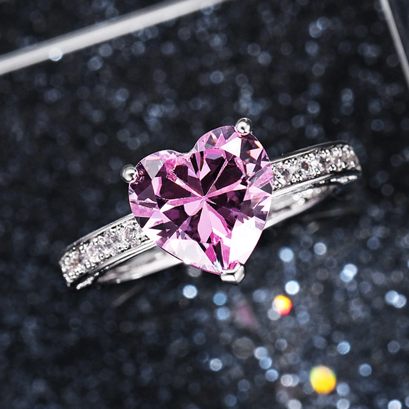 Women's Heart-shaped Diamond Zircon Ring