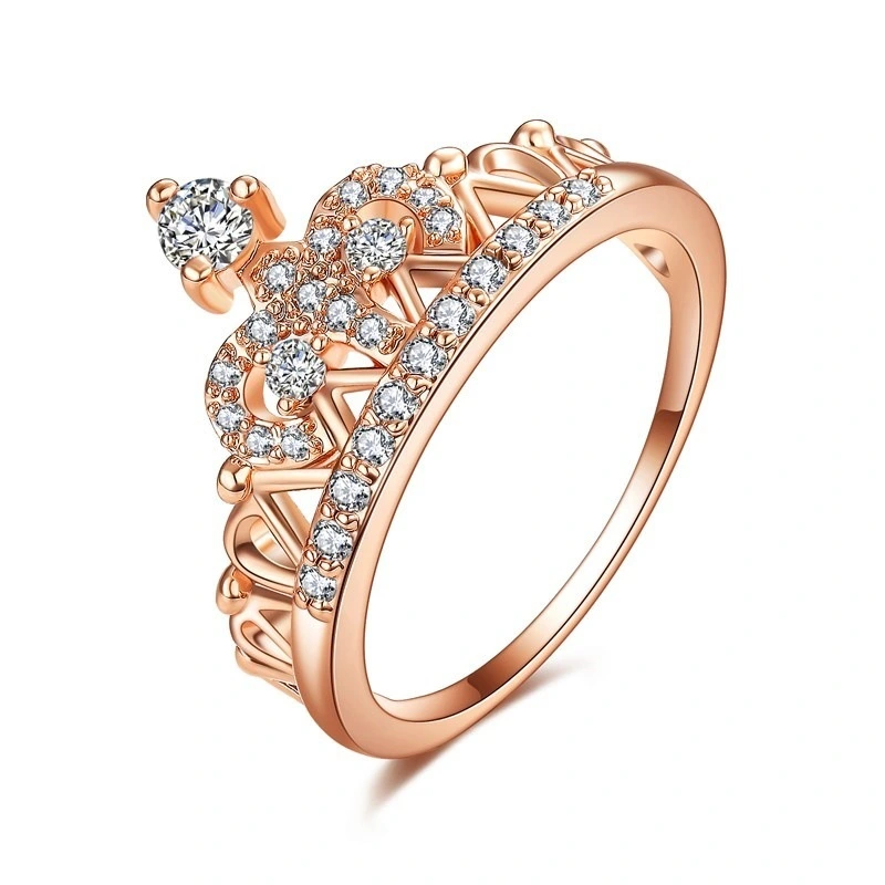 European And American Copper Plated Rose Gold Crown Ladies Ring