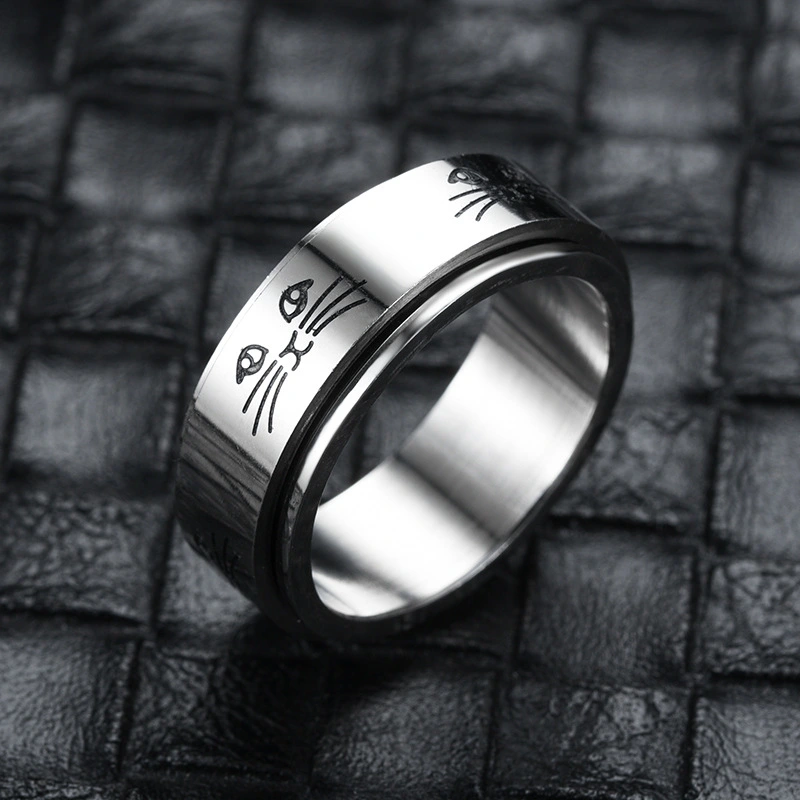 Star And Moon Titanium Rotatable Ring