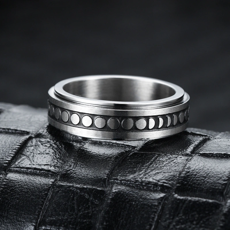 Star And Moon Titanium Rotatable Ring