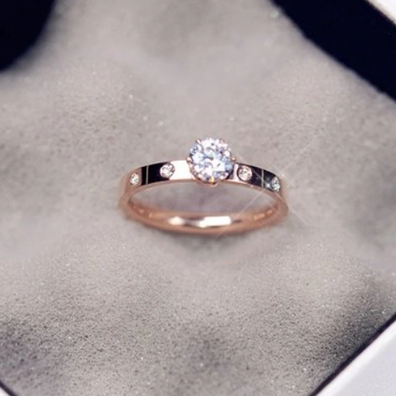 Six-prong Rose Gold Ring For Girlfriend As A Gift