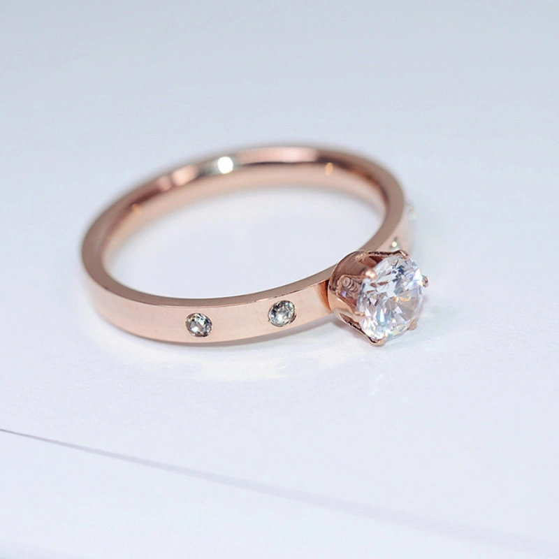 Six-prong Rose Gold Ring For Girlfriend As A Gift