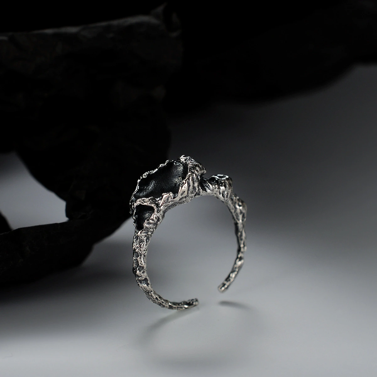 S925 Sterling Silver Corrosion Texture Ring Female Ins Opening Vintage Old Ring