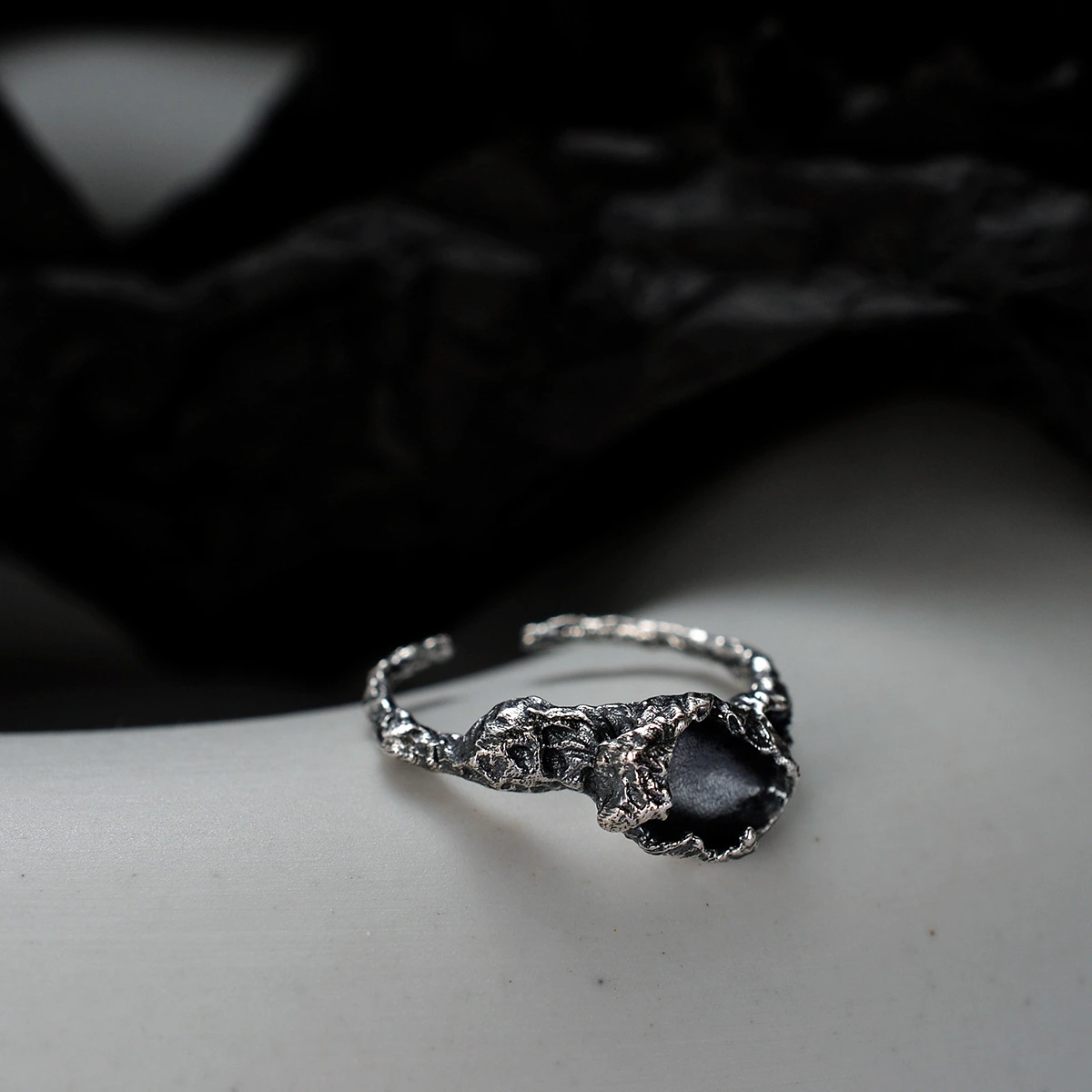 S925 Sterling Silver Corrosion Texture Ring Female Ins Opening Vintage Old Ring