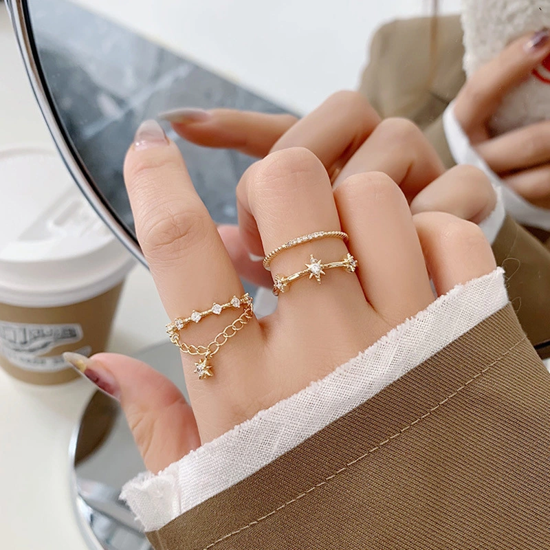 Double Zircon Star  Tassel Index Finger Ring