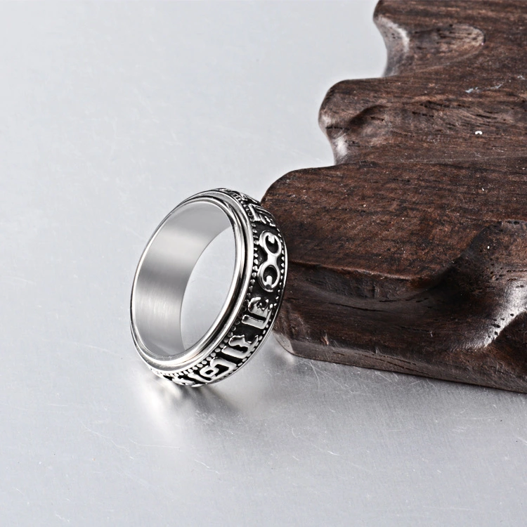 Rotating Six-character Mantra Men's Ring