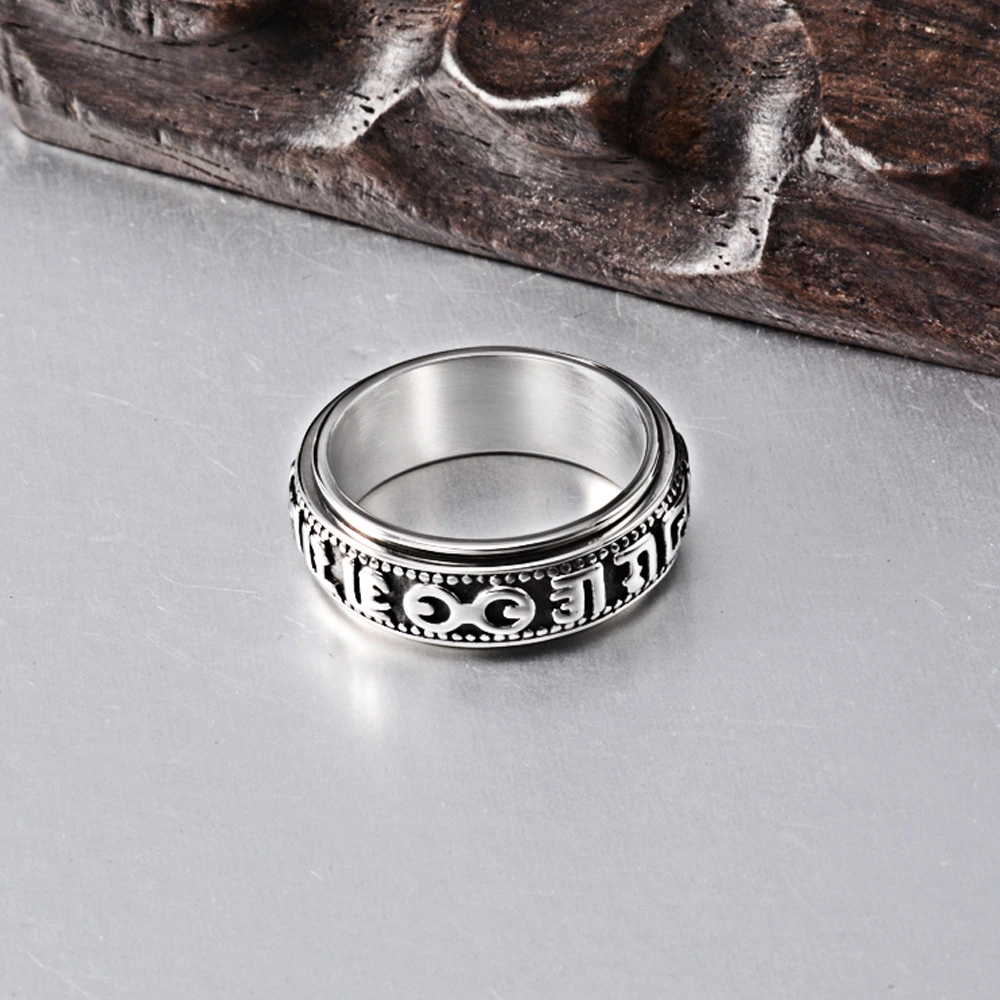 Rotating Six-character Mantra Men's Ring