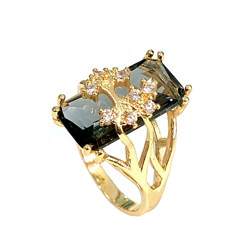 European And American Rectangular Zircon Retro Ring Women