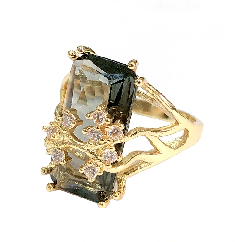 European And American Rectangular Zircon Retro Ring Women